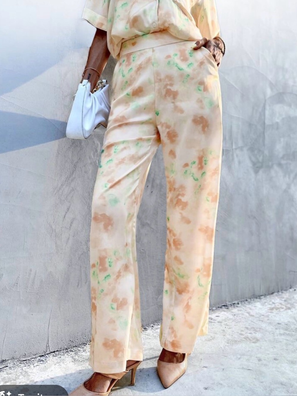 Zara Women’s Abstract Tie Dye Wide Leg Trouser Pants Beige Green Tan M